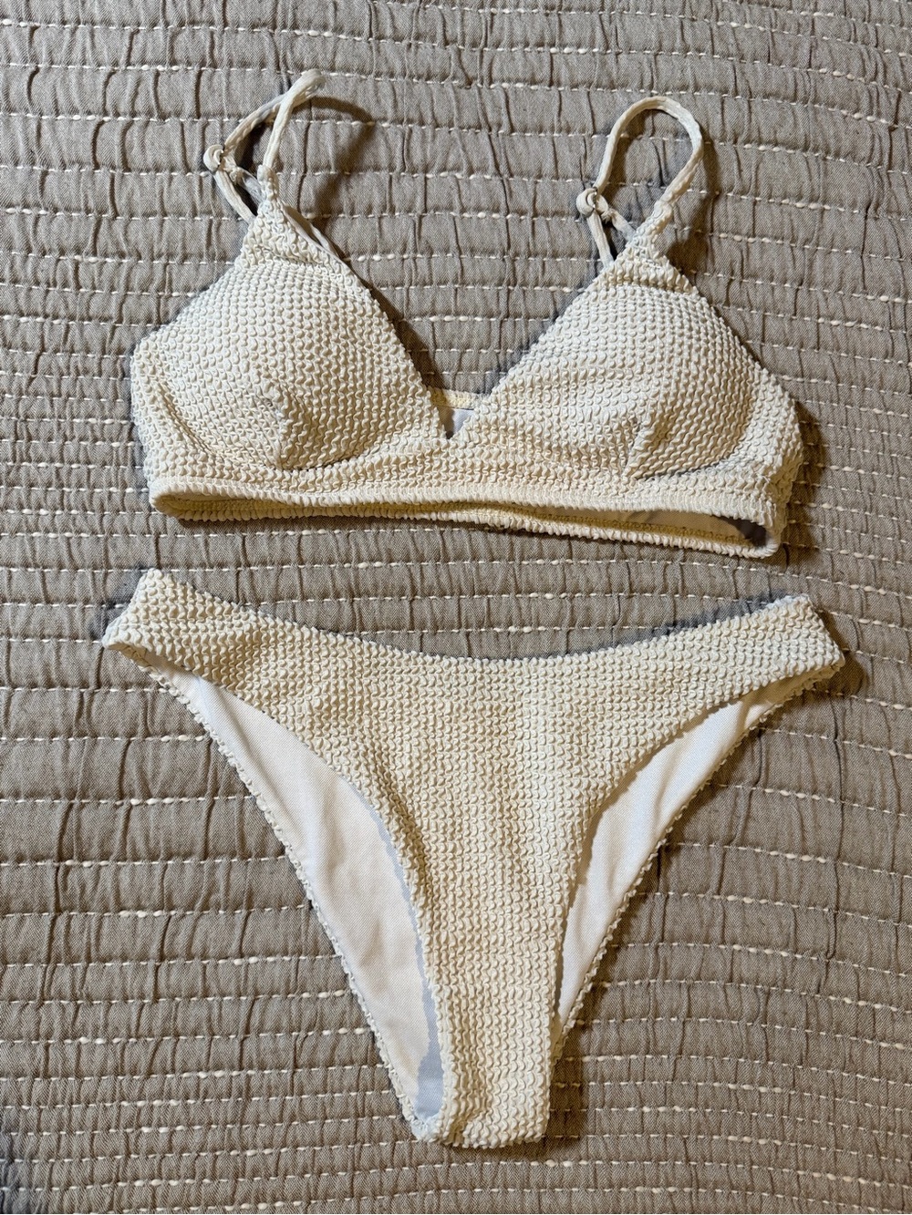 Boutique Cream Textured Smocked Bikini Two Piece Set M